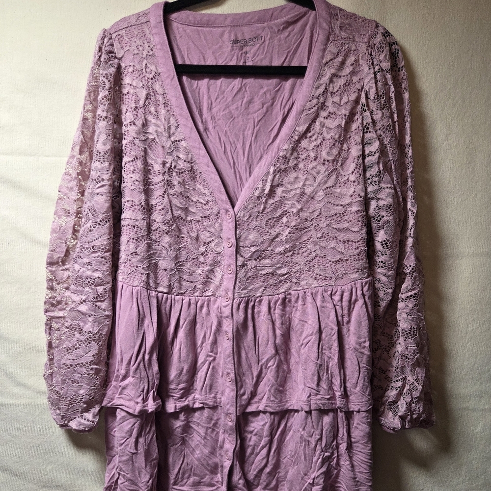 Torrid Pink Lace Button-Up Blouse